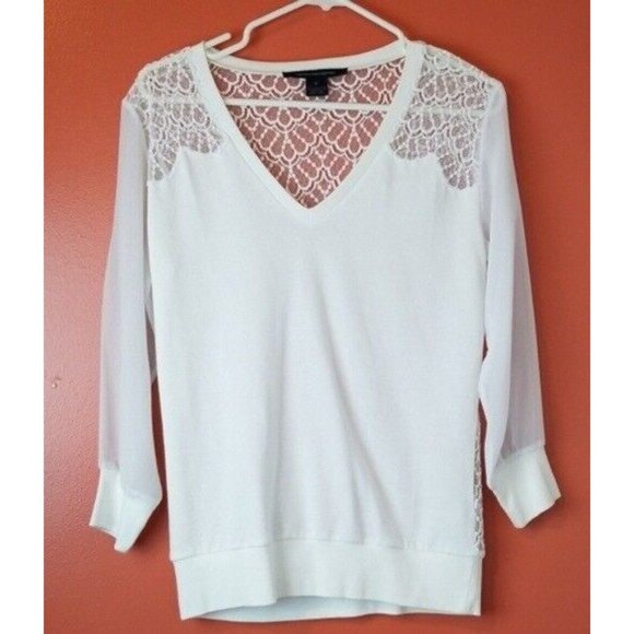 French Connection Womens Sweater Small White Lace Sheer Back Fairy Romantic - Picture 1 of 4